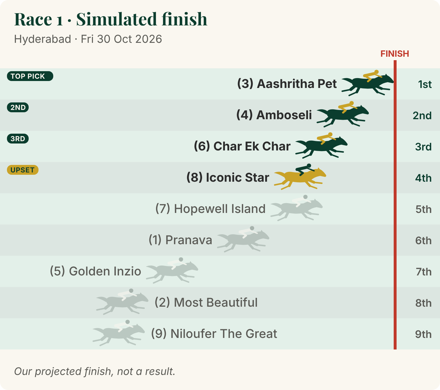 Race 1 projected finish